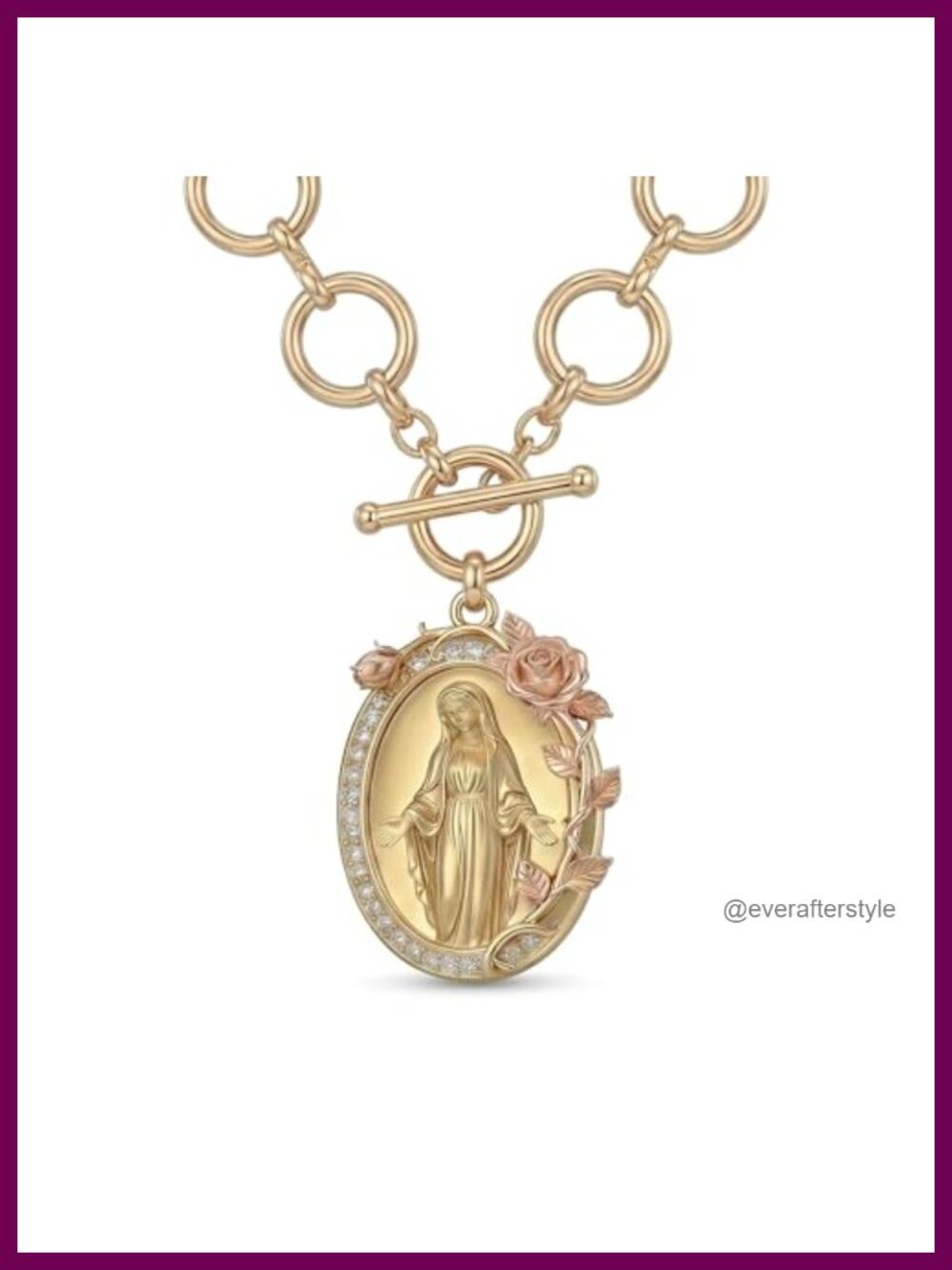 14K Gold Plated Sterling Silver Virgin Mary Pendant Necklace Chunky Link